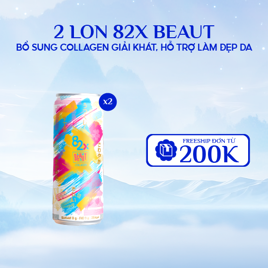 [Pack 2 lon] Thực phẩm giải khát bổ sung Collagen 82X Beaut vị ổi hồng, bổ sung Vitamin C (245ml/Lon)